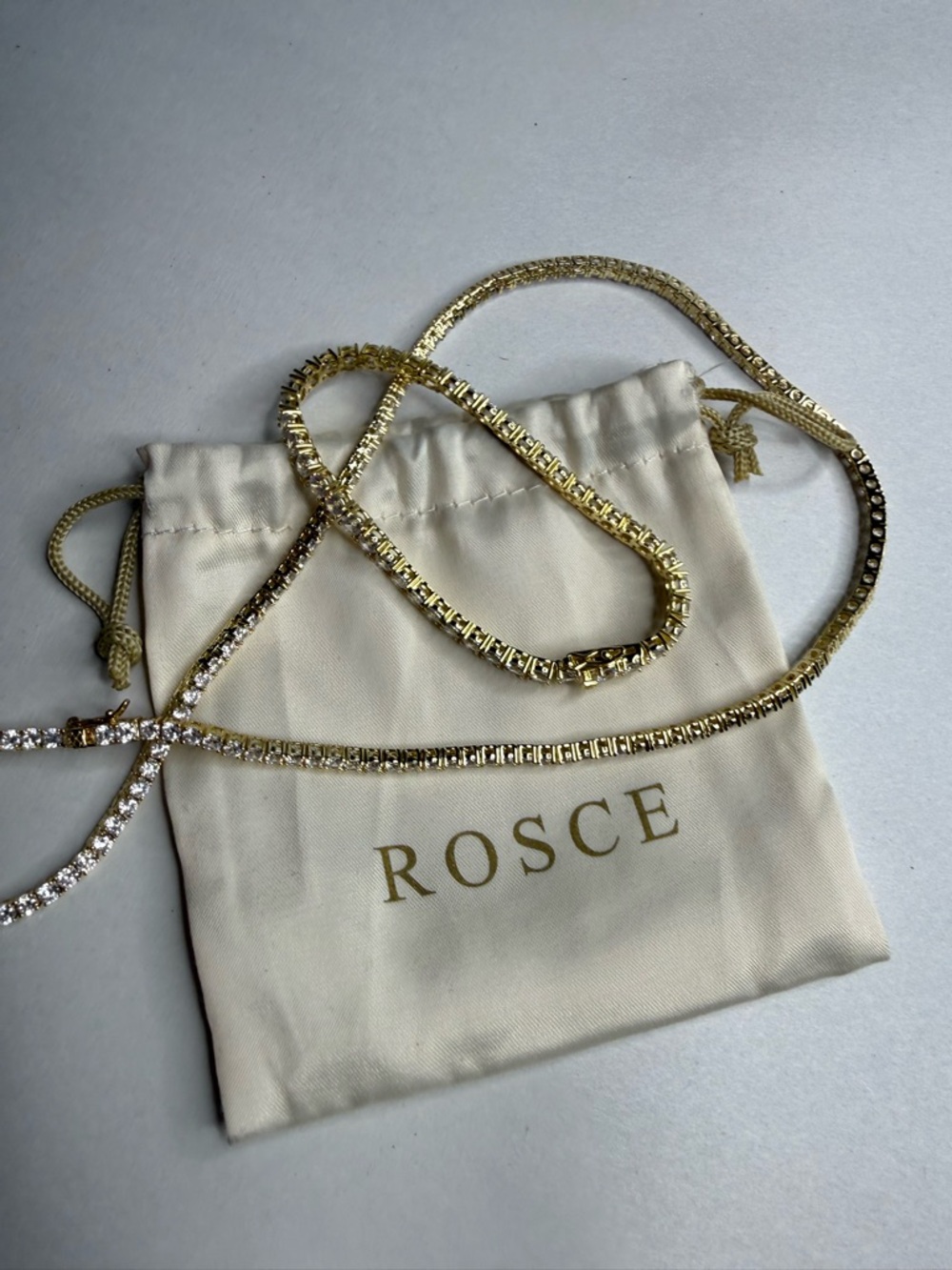 Rosce 925 Sterling Gold Tennis Necklace Bracelet Set CZ 18” 7”